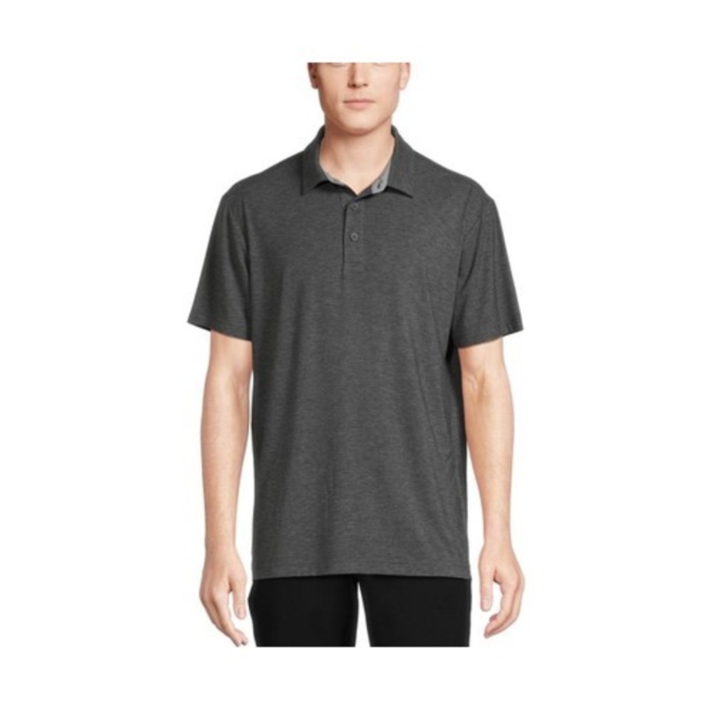 George Mens Jersey Knit Polo Shirt with Short Sleeves Heather Black Soot Size L